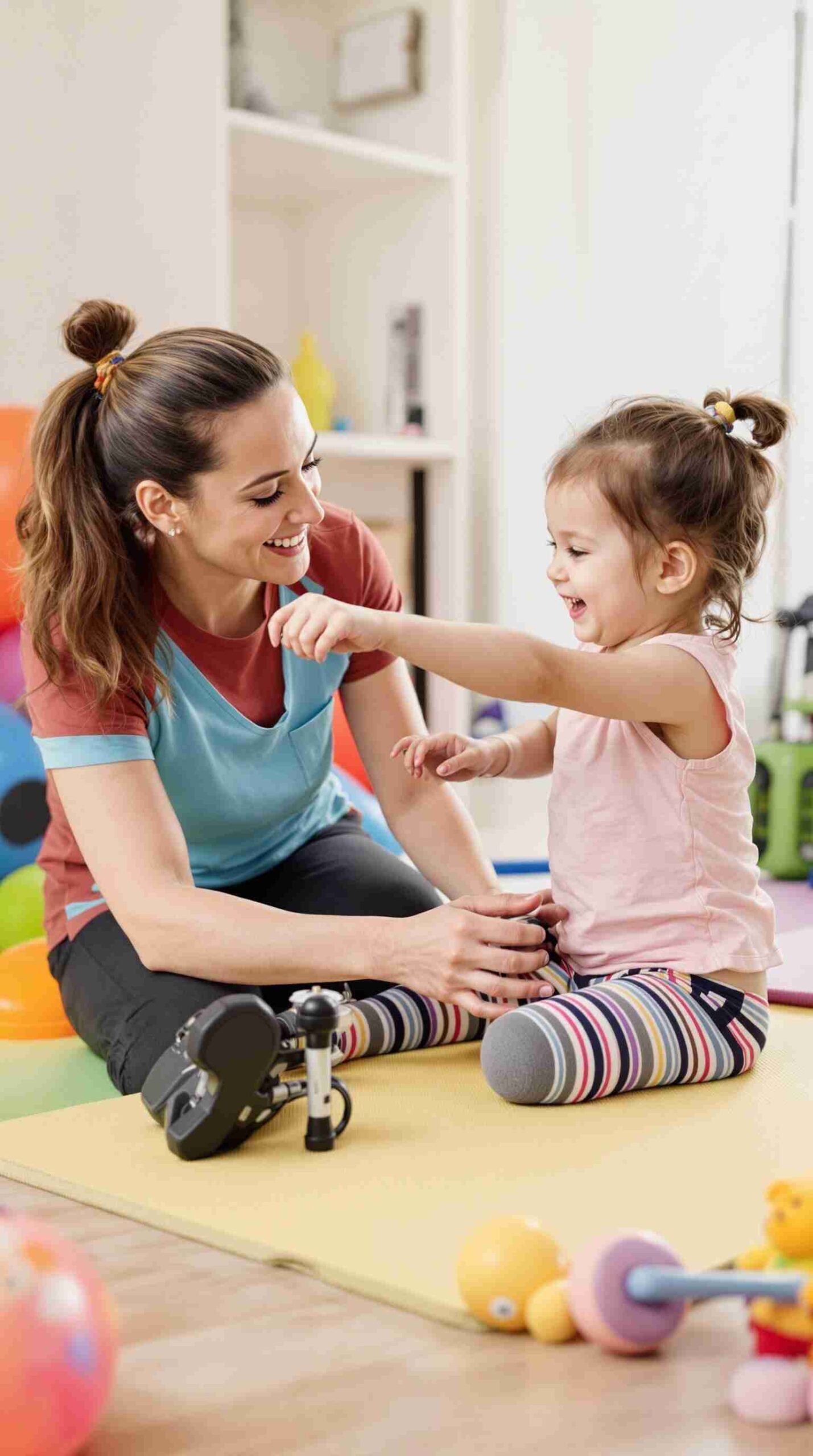A dedicated pediatric home care nurse therapist working with a young child with special needs