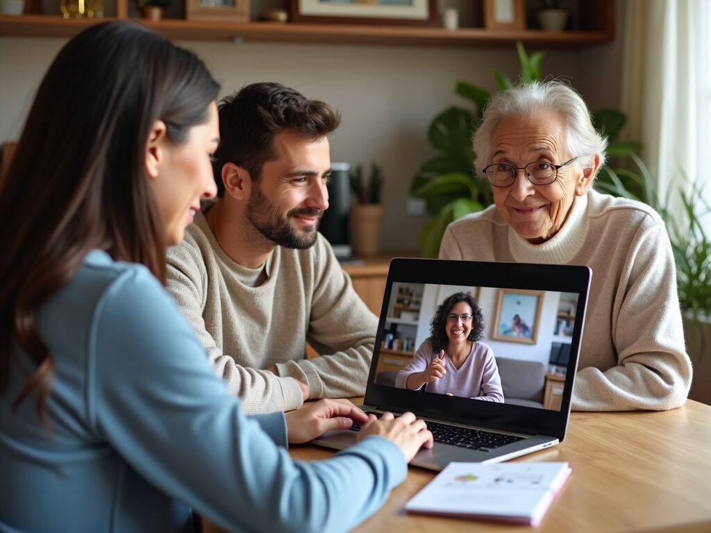 Get started A family at home watching an educational video on a laptop