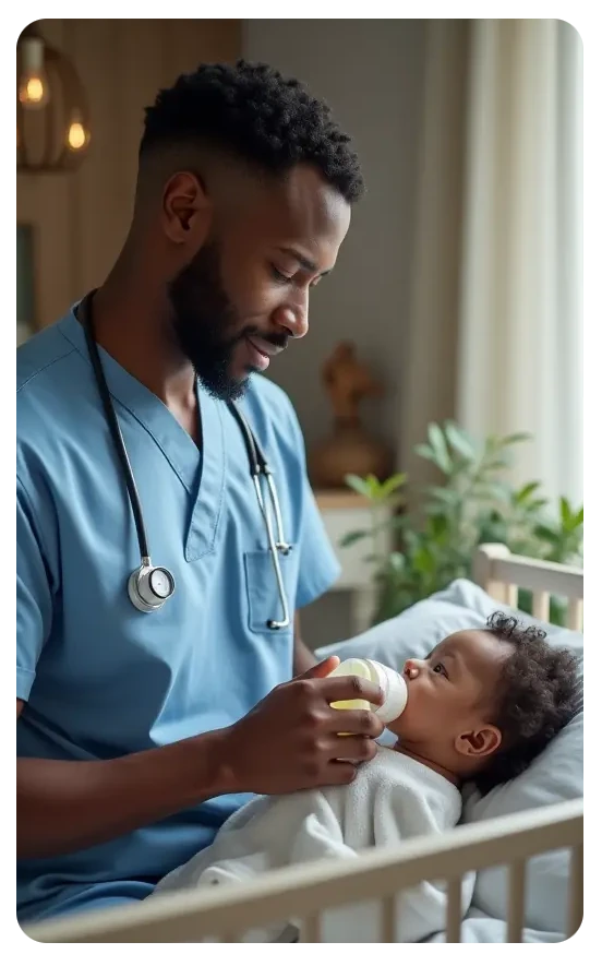 Home Health Care Agency Nurse Assisting a Child with feeding