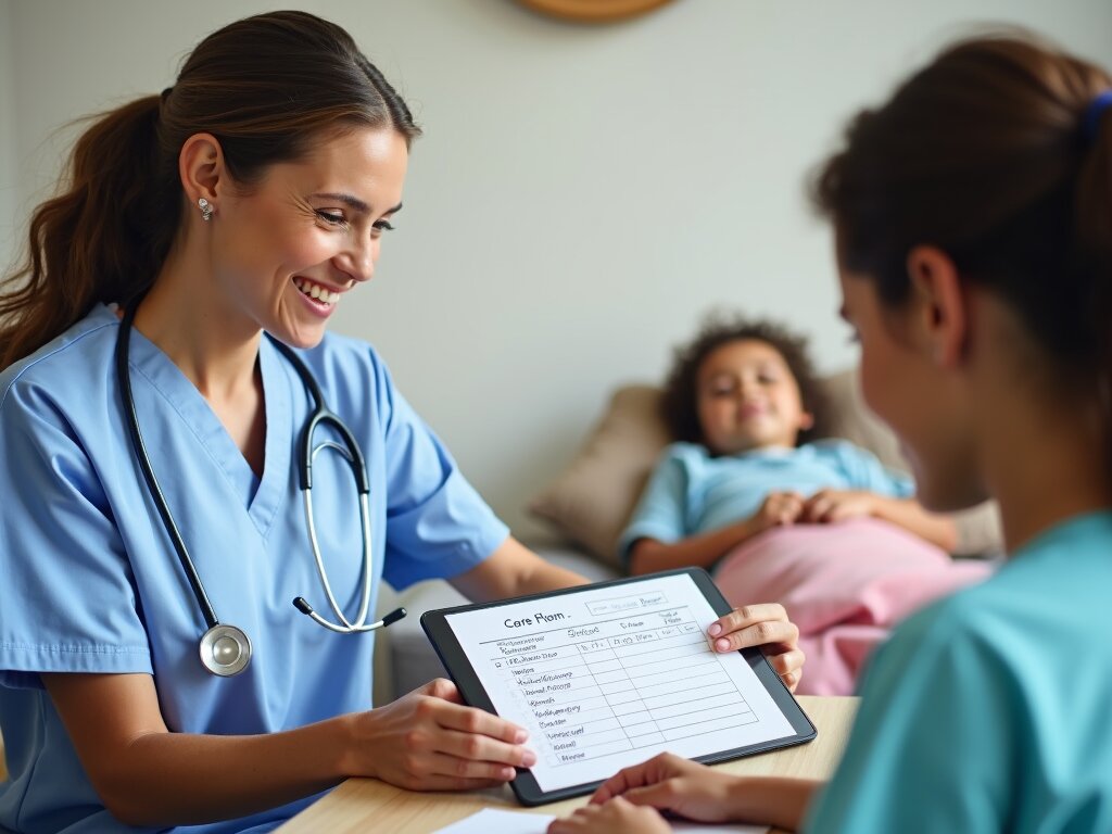 home health nurse reviewing a care plan
